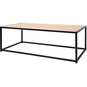Table basse rectangulaire en métal et bois Minsk - Noir et bois, Style industriel, L 120 x P 60 x H 38 cm