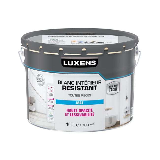Pot de peinture blanc mur / plafond Luxens - résistant mat, 10 L