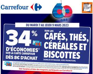 34% sur la Carte de Fidélité sur une sélection de Cafés, Thés, Céréales et Biscottes dès 8€ d'Achat