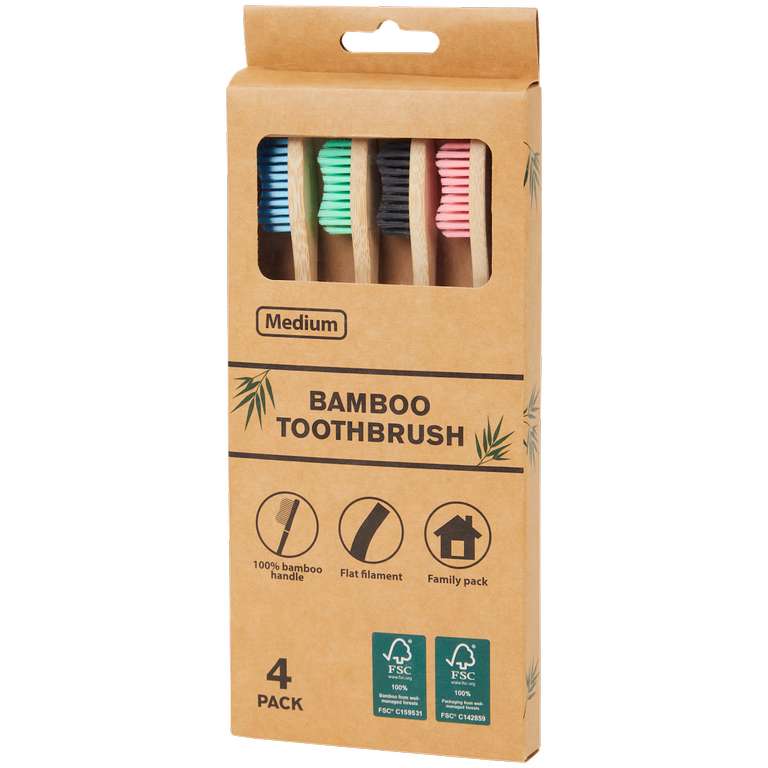 Lot de 4 brosses à dents en bambou certifié FSC