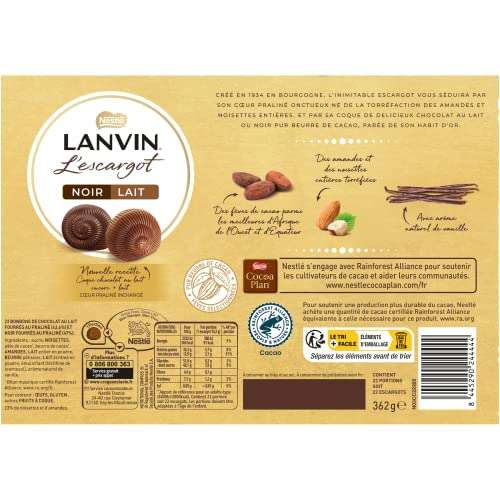 Boite de chocolats noir et au lait Lanvin l'Escargots - 362g