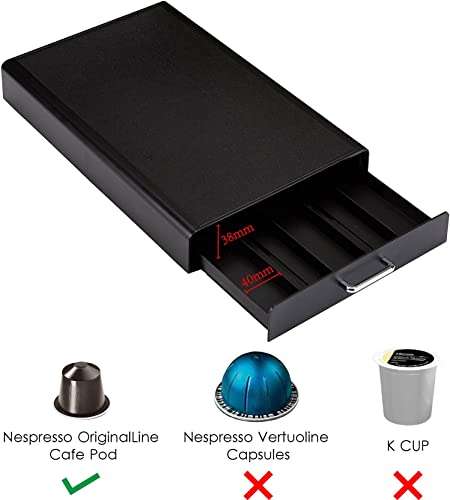 Support et Rangement pour cafetière Nespresso Amazon Basics Avec 1 Tiroir - Capacité 50 Capsules, Noir (via coupon)
