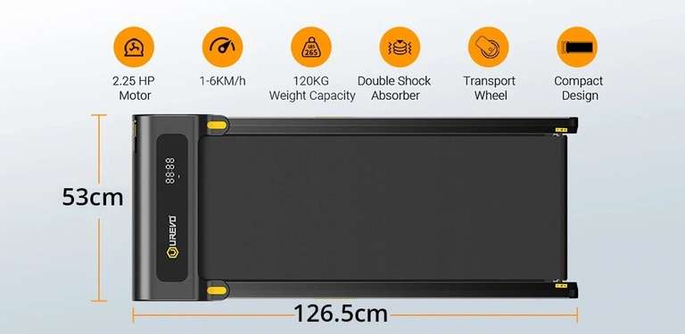 Tapis de marche Xiaomi UREVO URTM022 - 1-6 km/h, zone de marche 102,4*40 cm, charge maximale 120 kg, télécommande (Entrepôt EU)