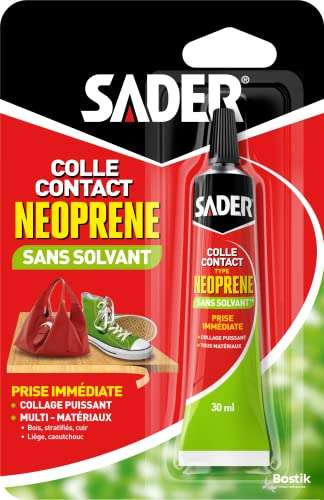 Colle Contact Sader type Néoprène, Sans Solvant ni Odeur, Extra Forte Tous Matériaux,Prise Immédiate - Translucide, 30 ml