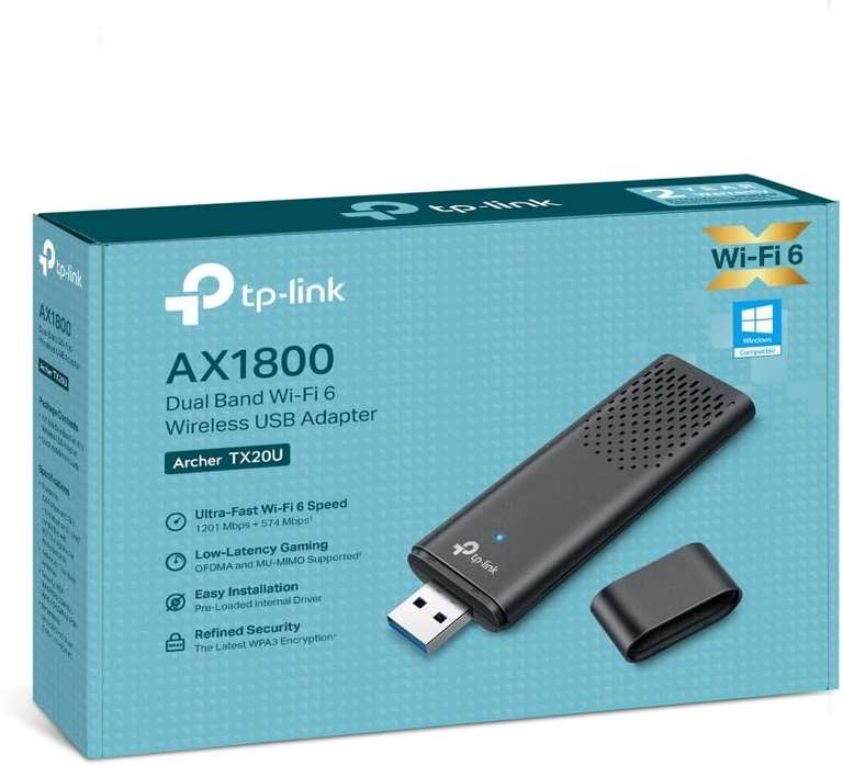 Adaptateur USB WiFi 6 TP-Link Archer TX20U, AX1800 bi-bande 2.4G / 5GHz, MU-MIMO, WPA3, compatible avec Windows 11/10