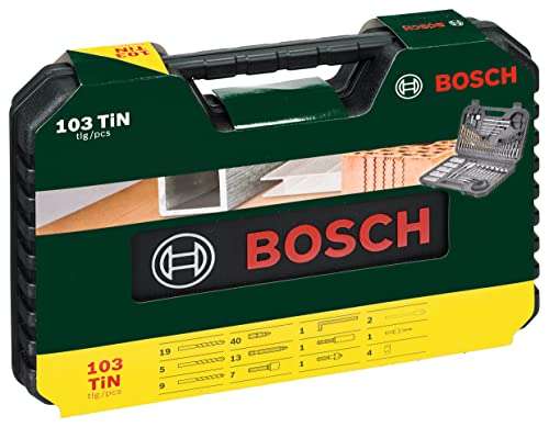Coffret de forets et d'embouts en titane Bosch V-Line - 103 pièces (forets béton, mèches à bois, mèches plates, embouts, trépans...)