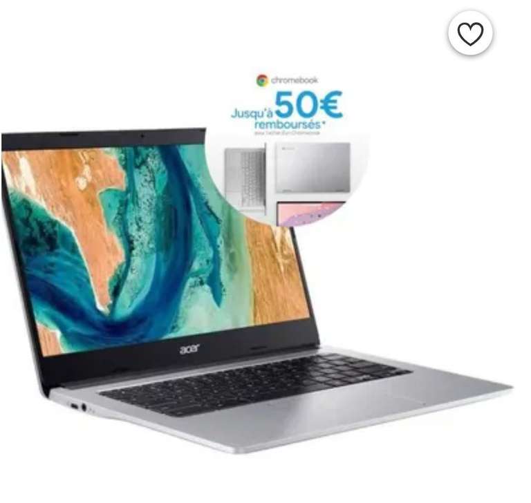 PC Portable 14" Chromebook Acer CB314-2H-K9DB - 1366 x 768, MTK MT8183 Octa-core, 4 Go de RAM , eMMC 32 Go, ChromeOS (via ODR de 50€)