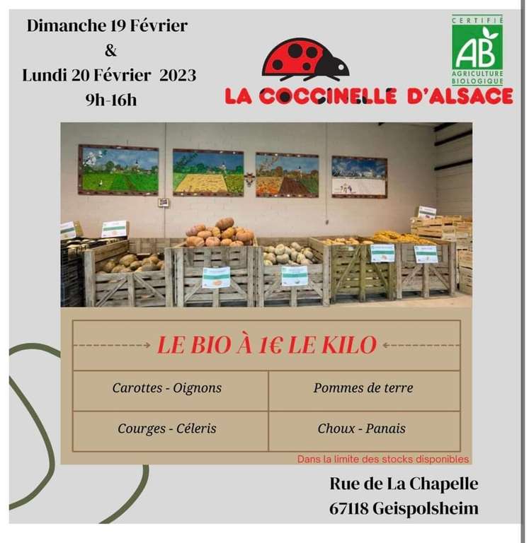 1€ le Kilo de légumes Bio - La Coccinelle d'Alsace (Geispolsheim 67)