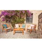 Salon de jardin bas 4 places Tana Hyba - Acacia massif, Dossier cannage, Coussins (Vendeur Carrefour)