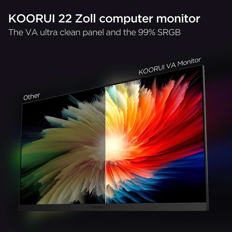 KOORUI Écran PC Gaming 22 Pouces Full HD 75 Hz 1080P , Sans Cadre