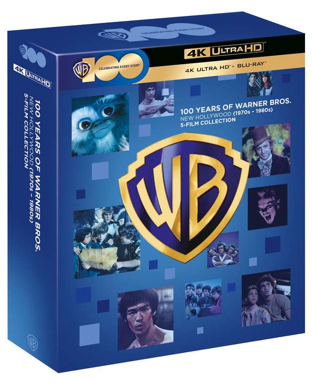 Coffret "100 Years of Warner Bros" New Hollywood 5 Films 4K et Blu-ray: Willy Wonka, Gremlins, Enter the Dragon, Goonies, Génération perdue