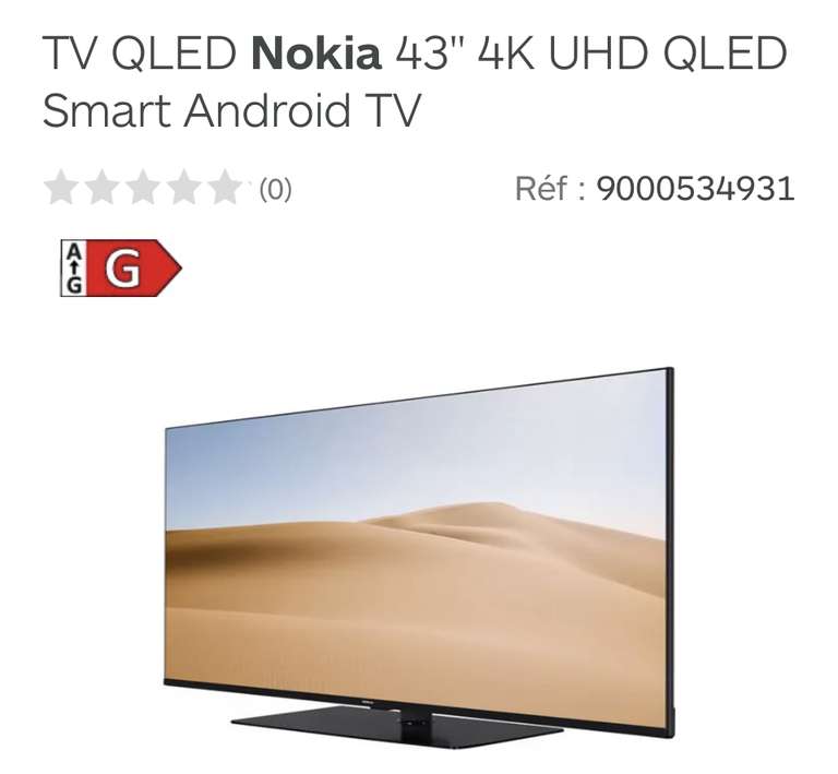 TV 43" Nokia - QLED, 4K UHD, Smart Android TV (Vendeur Tiers)