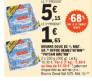 Lot 4 paquets de beurre Paysan Breton - 4x250 gr Origine France