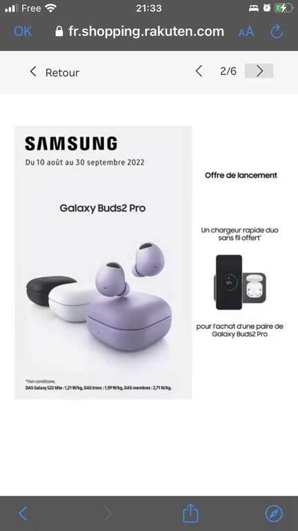 Ecouteurs sans fil Samsung Galaxy Buds 2 Pro - Bluetooth, Noir (vendeur Boulanger)