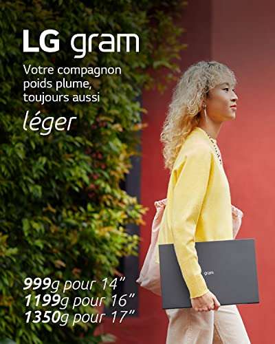 PC Portable 14" LG Gram 14Z90R-G.AA59- 999g, IPS FHD+ 16:10, i5-1340P, 16 Go de RAM, 1 To de SSD, Intel Iris XE, Thunderbolt 4, Win. 11