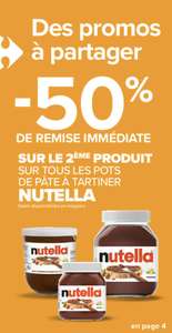 50% de réduction le 2ème pot de pâte à tartiner Nutella