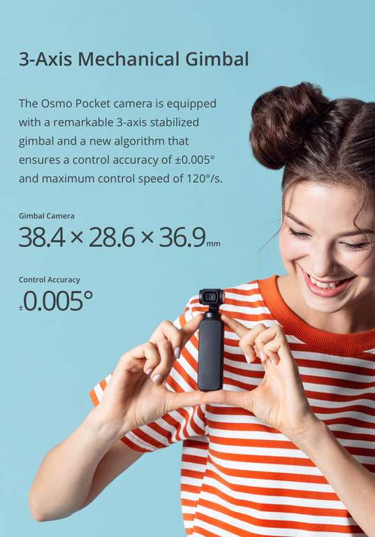 Stabilisateur pour caméra DJI Osmo Pocket - 3 Axes, 12MP, Capteur 1/2,3", 4K/60 IPS, 100 Mbps ralenti 4x 1080p/120 IPS
