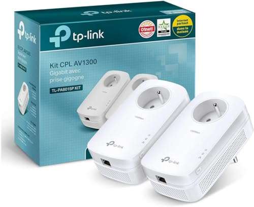 Kit CPL TP-Link TL-PA8015P - 1300 Mbps avec 1 Port Ethernet Gigabit et Prise Intégrée, 2×2 MU-MIMO