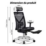 Chaise Bureau ergonomique avec Repose-Pied - Dossier, appui-tête, soutien lombaire et accoudoirs Réglables (Vendeur Tiers)