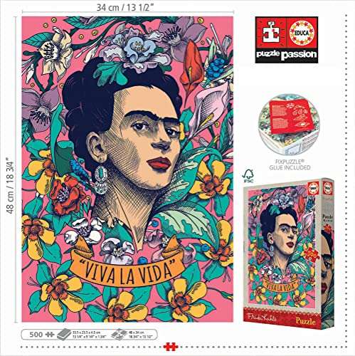 Puzzle 500 pièces Educa Viva la Vida, Kahlo Frida - 34 x 48 cm