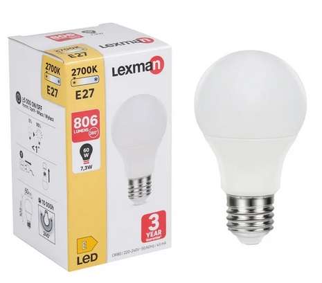 Ampoule LED Lexman - E27, 806Lm = 60W, blanc chaud