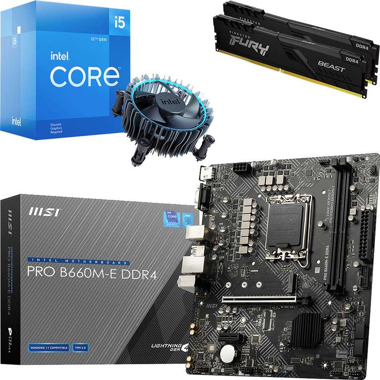 Sélection de kits évo - Ex : Processeur Intel Core i5-12400F + Carte mère MSI PRO B660M-E + Kingston Fury Beast 16 Go (2 x 8 Go) 3200 MHz