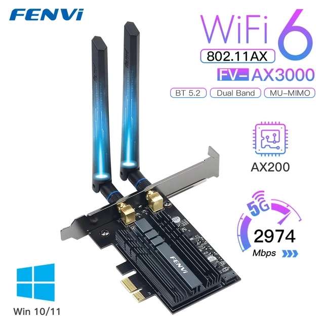 Carte WiFi 6 Fenvi FV-AX3000, Bluetooth 5.2, Noir ou rouge