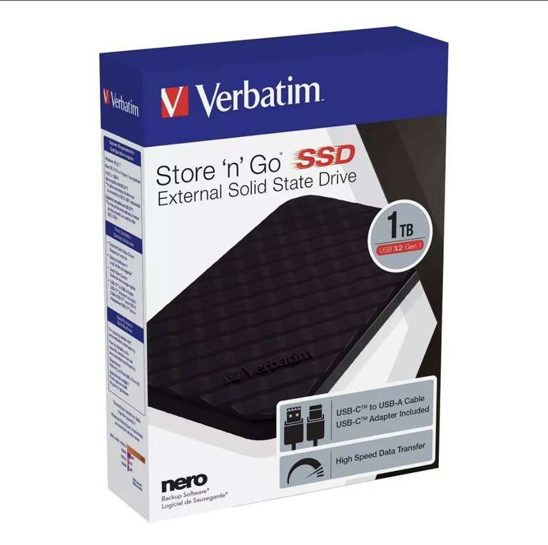 Disque Dur SSD externe Verbatim Store 'n' Go USB 3.2 1To (Via 17€ en crédit fidélité)