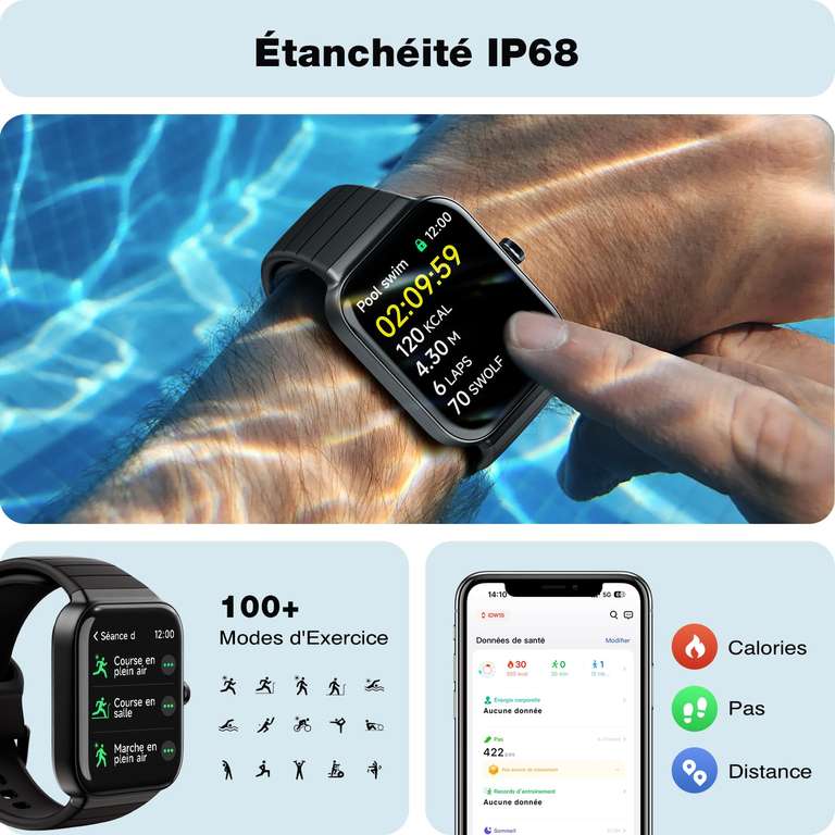 Montre Connectée Smartwatch avec Alexa Intégrée & Appel Bluetooth - 1,8", Etanche IP68 (Via Coupon - Vendeur Tiers)