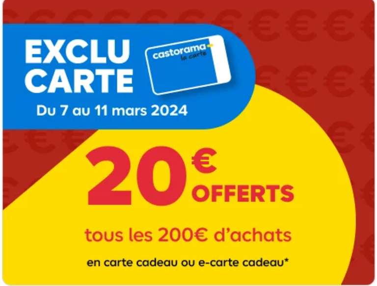 [Porteurs de la Carte Fidélité] 20€ offerts en carte cadeau (ou e-card cadeau) tous les 200€ d'achats (Hors exceptions)