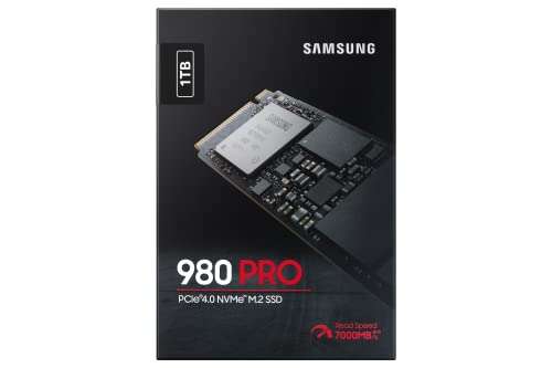 SSD Interne NVMe M.2 PCIe 4.0 Samsung 980 PRO (MZ-V8P1T0CW) - 1 To (ou 2 To à 133€), TLC, DRAM, Jusqu'à 7000-5000 Mo/s