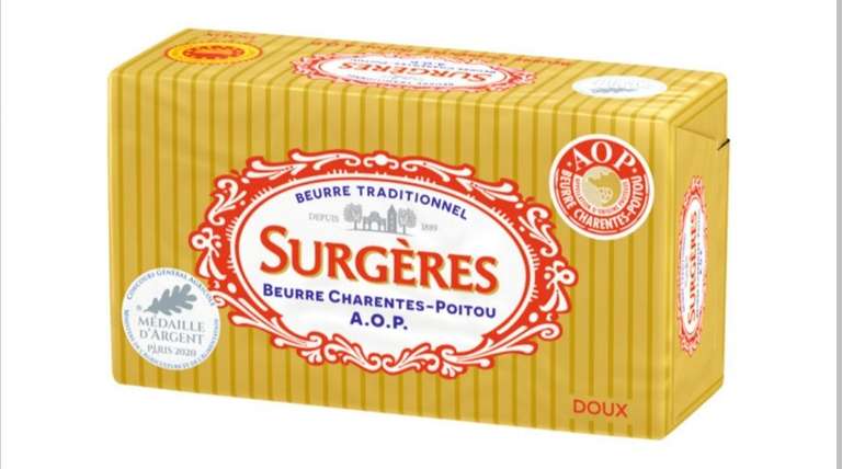 Lot de 3 beurres Surgères AOP - Origine France, demi-sel ou doux