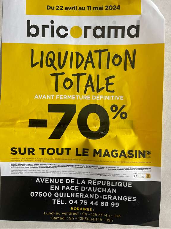 70% de réduction sur tout le magasin - Guilherand-Granges (07)