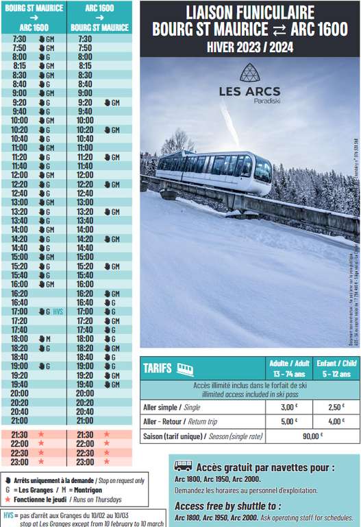 Aller/retour funiculaire gratuit jusqu'au 27 avril 2024 pour toutes les personnes voyageant en train vers Bourg-Saint-Maurice (73)