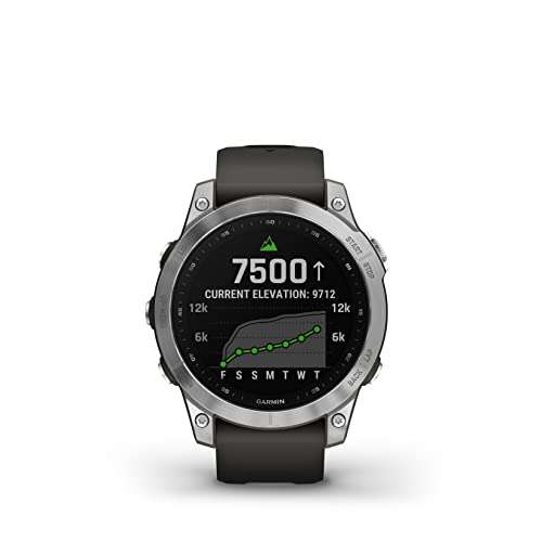 Montre GPS connectée Garmin Fenix 7, Multisports, Boitier 47mm, Silver avec bracelet gris