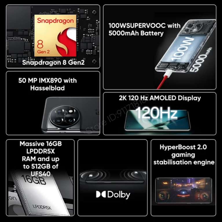 Smartphone 6.7" OnePlus 11 5G - Snapdragon 8, 120Hz, 16Go, 256Go