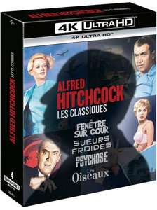Coffret Blu-Ray 4K UHD Alfred Hitchcock, Les Classiques : Fenêtre sur Cour + Sueurs Froides + Psychose + Les Oiseaux