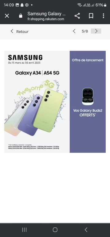 Smartphone 6.4 Samsung Galaxy A54 5G - 128 Go + écouteurs sans-fil Galaxy  Buds 2 –