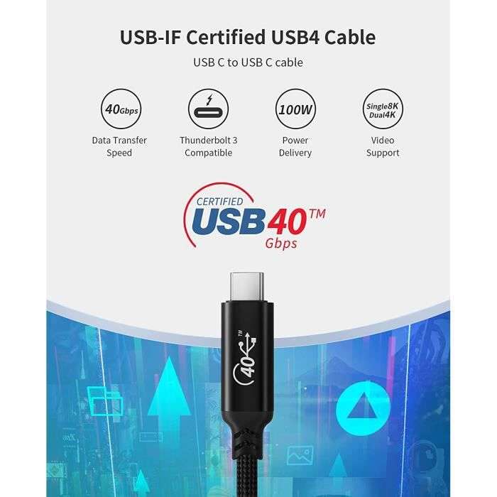Câble USB Type C NIMASO - 1M, Compatible Thunderbolt 3 & 4, Certifié USB-IF, PD 100W, 40 Gbps, 8K/60Hz (Vendeur tiers)
