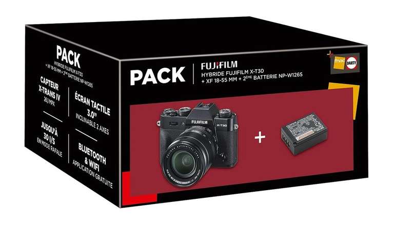 Pack appareil photo hybride Fujifilm X-T30 Noir + Objectif XF 18-55 mm + 2ème Batterie