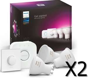 Lot de 2 Starter Kit Philips Hue White & Color Ambiance GU10 - 6 Ampoules, 2 Télécommandes Smart Button, 2 Ponts