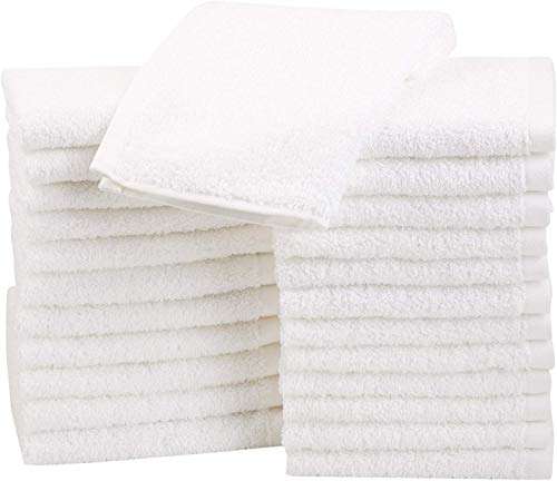 Lot de 24 petites Gant de toilette serviettes en coton Amazon Basics 30 x 30 cm Blanc