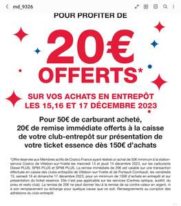 [Carte CostCo] 20€ offerts dès 50€ de carburant acheté le 13 et 14 décembre (bon valable dès 150€ d'achat) - Villebon-sur-Yvette (91)