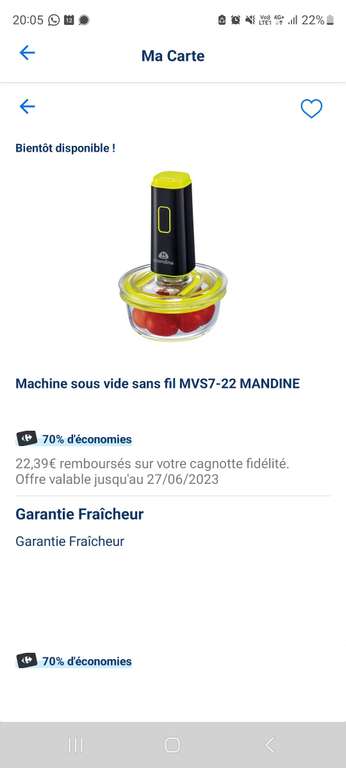Machine mise sous vide Mandine MVS7-22 (via 22,39€ sur la Carte de Fidélité - Magasins participants)