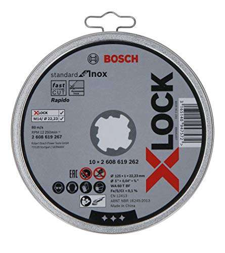 Lot de 10 disques à tronçonner standard inox Bosch X-Lock 2608619267 - 125 mm, 22,23 mm, 1,0 mm