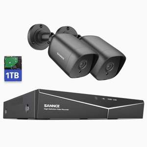 Système de vidéosurveillance SANNCE - 2 Caméras 1080p 2MP IP66 + Enregistreur vidéo DVR 4CH + Disque dur 1 To