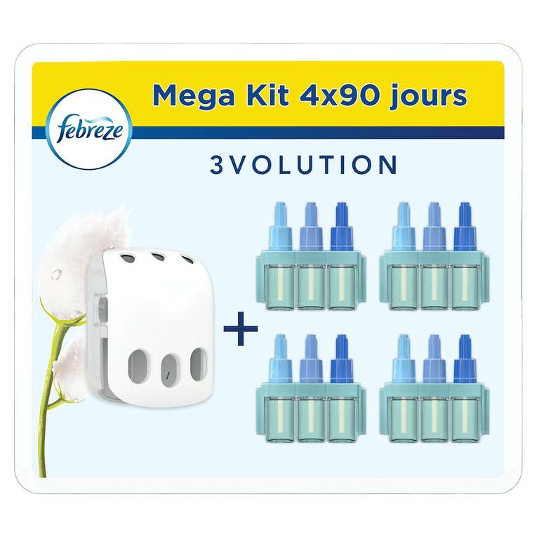 Kit Febreze 3Volution Diffuseur Électrique de Parfum - Prise + 4 Recharges