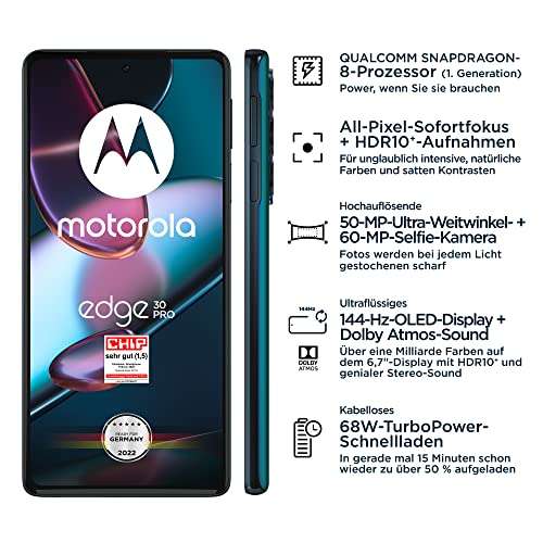 [Prime DE] Smartphone 6,7" Motorola Edge 30 Pro - 5G, FHD+ OLED, 144Hz, Snapdragon 8 Gen 1, 12 Go RAM, 256 Go (Occasion - Très bon état)