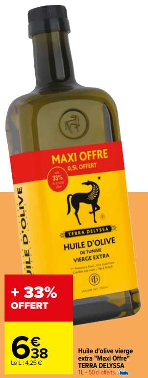 Bouteille d'huile d'olive vierge Extra de Tunisie Terra Delyssa - 1.5 litres