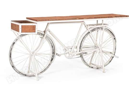  Console vélo blanc plateau bois recyclé Bizzotto